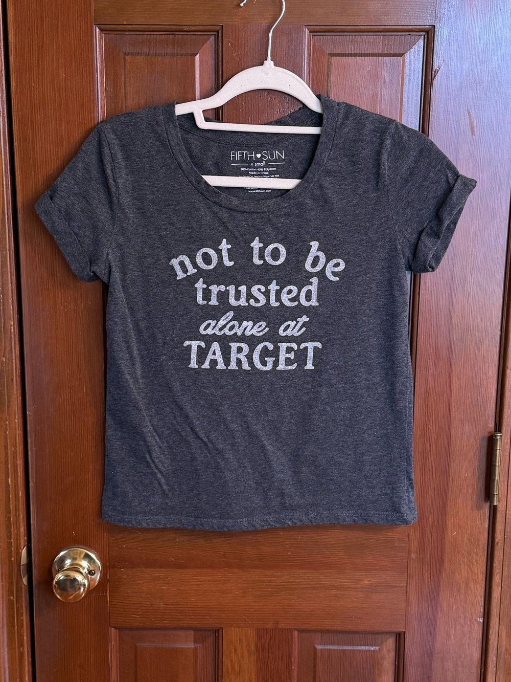Fifth Sun Charcoal Gray Tee Not to Be Trusted Alone at Target